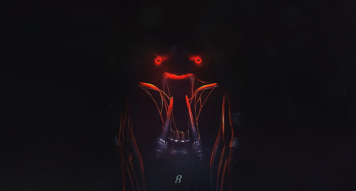 dark, creature, artwork, predator (creature), black background, HD wallpaper
