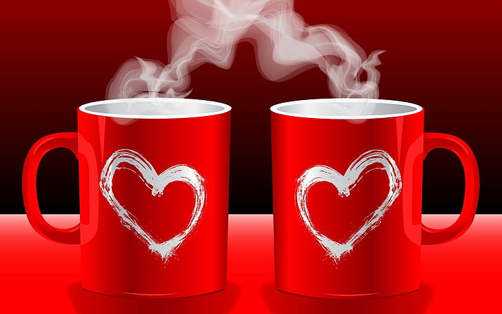 HD wallpaper: Love Cups, pair of red ceramic mugs, heart, tea, coffe, smoke  | Wallpaper Flare