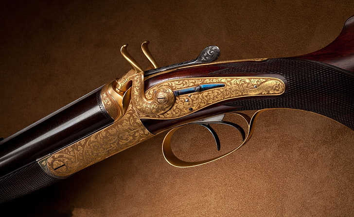 Old Rifle, brown and gold flintlock rifle, Army, weapon, metal, HD wallpaper