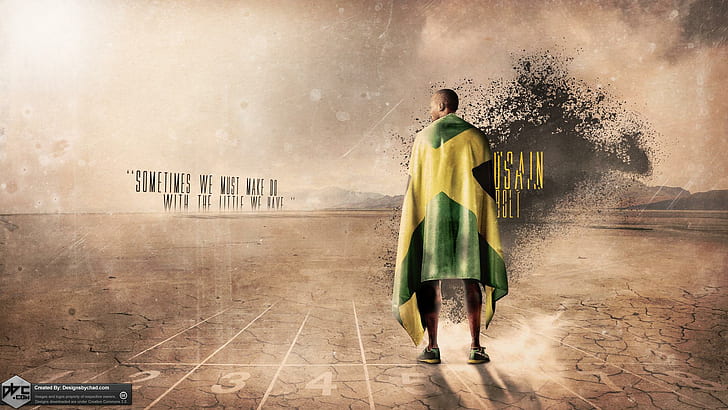 Usain Bolt, man with flag poster, sports, HD wallpaper