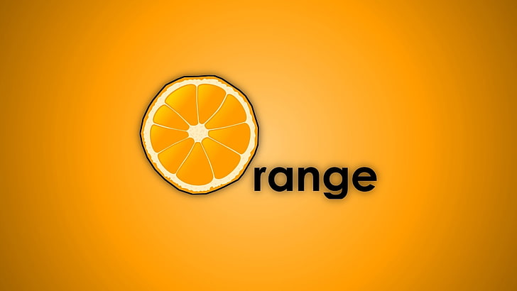 minimalism, text, orange, fruit, orange background, yellow, HD wallpaper