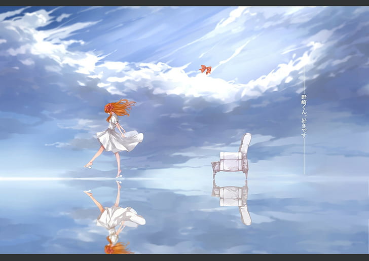 anime girls, water, horizon, white dress, Gekkan Shoujo Nozaki-kun, HD wallpaper