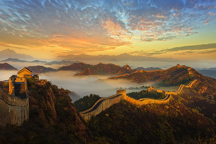 Great Wall Of China, landscape, sky, sunset, scenics - nature