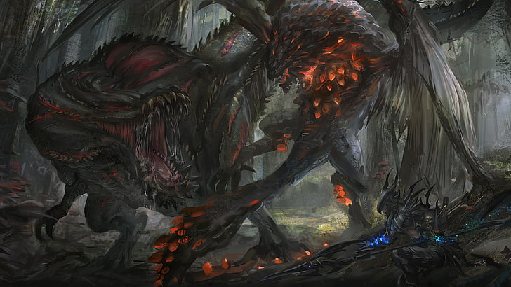 two alien monsters facing each other illustration, video games