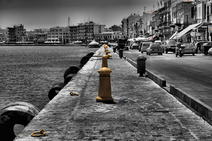 selective color photo of fire hydrant, Greece, Chios, architecture