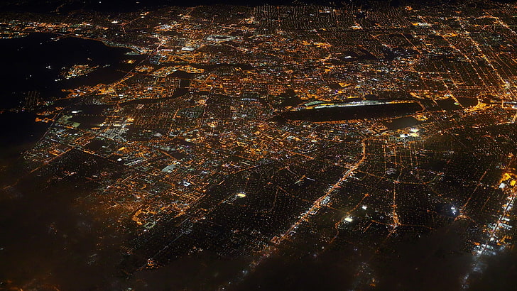 aerial photography of high-rise buildings at night, city, lights