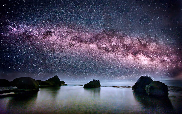 Milky Way viewed in Australia, purple aurora borealis, nature