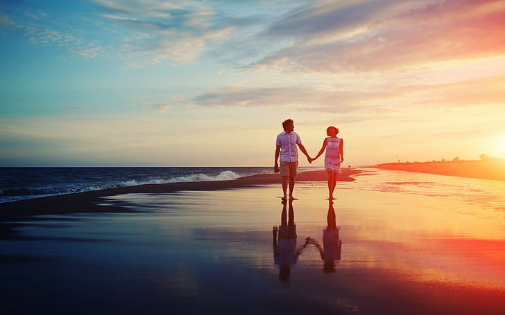 People, Couples, Sea, Sunset, Love, Life, Happiness, Walking, Photography, Shadow, coupe walking along sea shore under sunset