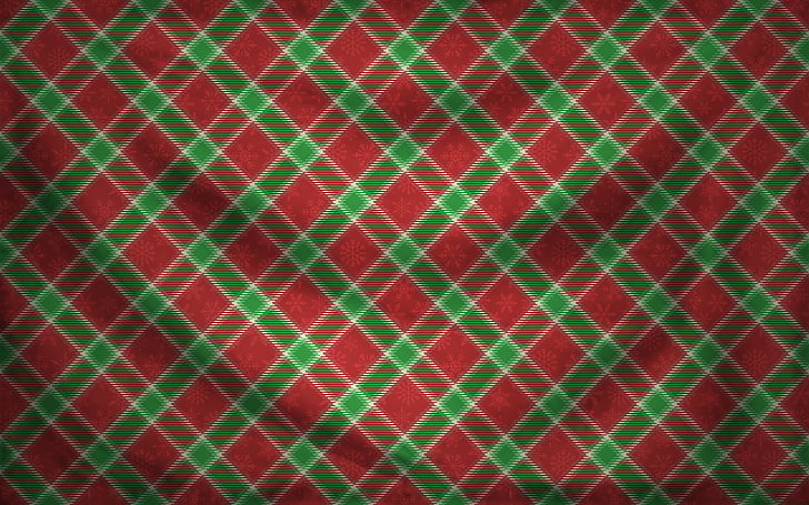 red and green checked textile, Christmas, holiday, backgrounds, HD wallpaper