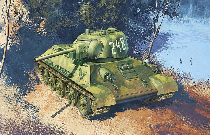 battle tank illustration, art, USSR, WWII, T-34-76, WW2., thirty-four