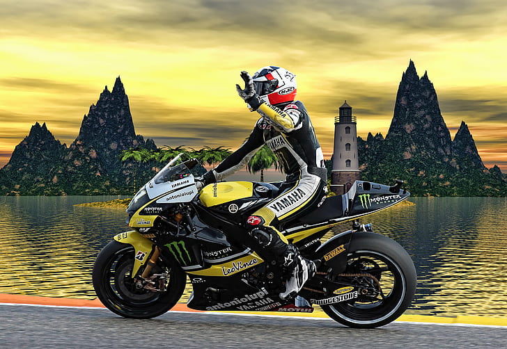 man riding black and yellow sport bike, Palm Island, race, weekend, HD wallpaper
