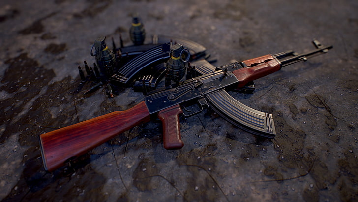 rendering, weapons, gun, Kalashnikov, assault Rifle, AKM