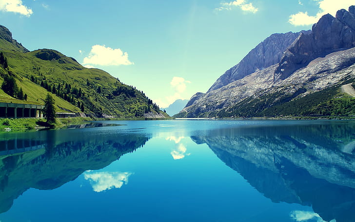 Lake, Marmolada mountain, Italy, HD wallpaper