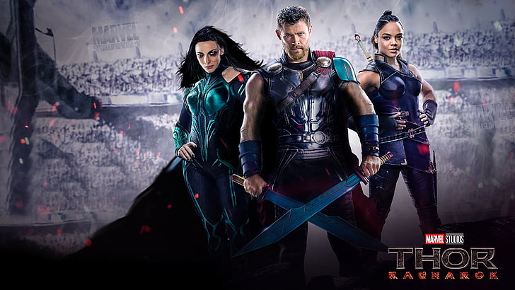 Thor: Ragnarok (2017), poster, hela, fantasy, movie, trio, valkyrie