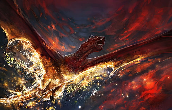 The Hobbit: The Desolation of Smaug, dragon, fantasy art, digital art