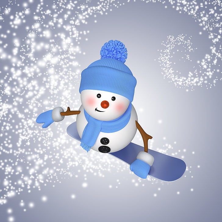 snowman wallpaper, winter, snowboard, christmas, new year, cute, HD wallpaper