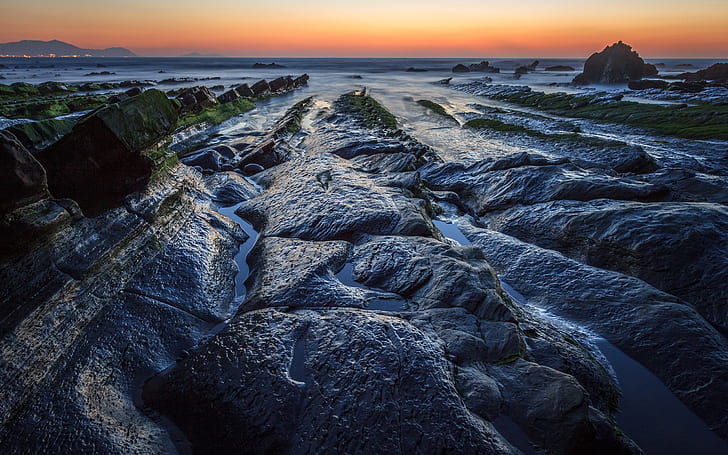 Rocks Stones Sunset Ocean HD, fault block mountains, nature, HD wallpaper