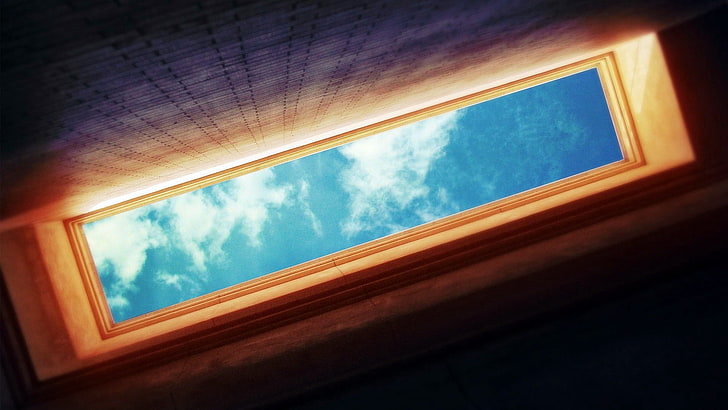sky, wall, window, cloud - sky, indoors, no people, low angle view