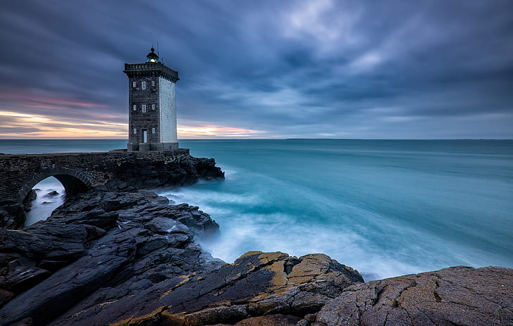 sea, shore, lighthouse, France, Brittany, Le Conquet, HD wallpaper