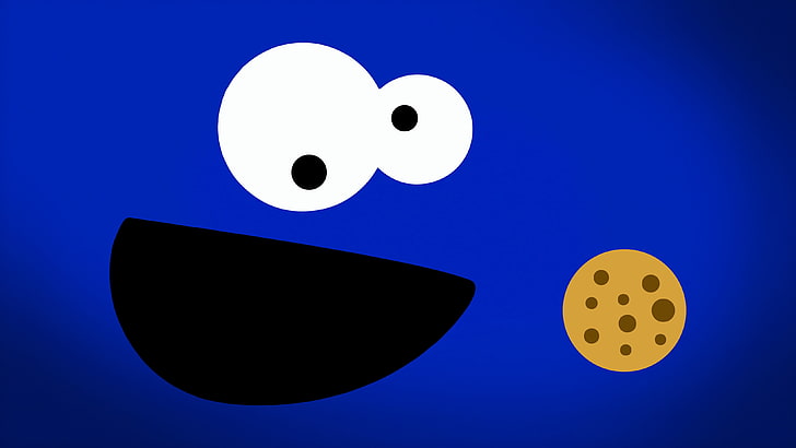 cookies, Cookie Monster, blue, smiling, fun, happiness, colored background