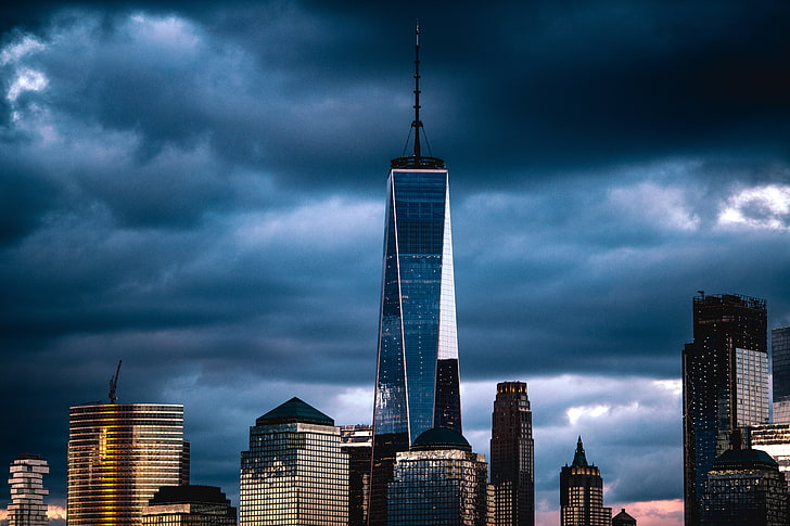 high-rise building, new york, skyscraper, clouds, overcast, urban Skyline, HD wallpaper