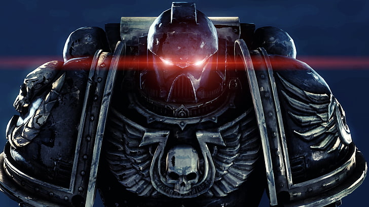 game character illustration, eyes, red, skull, wings, armor, helmet, HD wallpaper