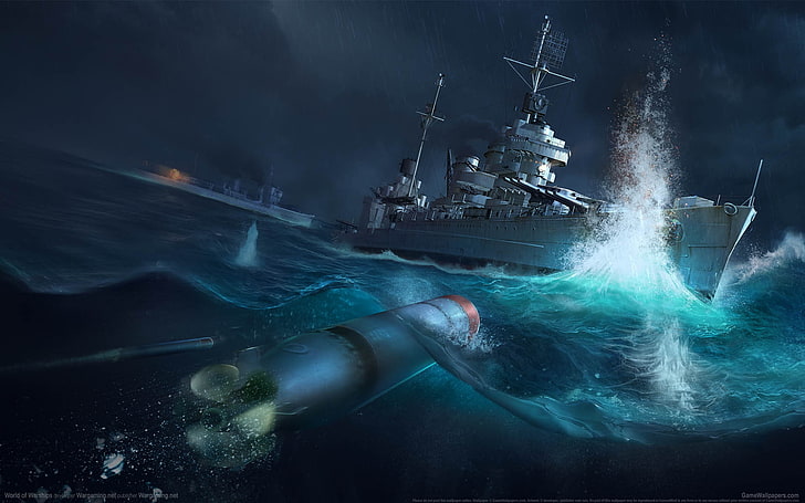 sea, the explosion, torpedo, destroyer, World of Warships, Battle of Tassafaronga, HD wallpaper