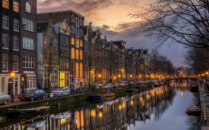 Amsterdam, Netherlands, city, river, reflection, building, HDR, HD wallpaper