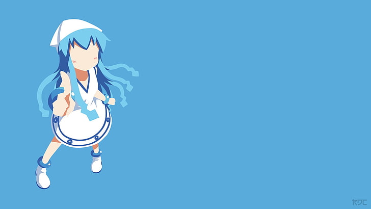 Shinryaku! Ika Musume, anime girls, blue, colored background