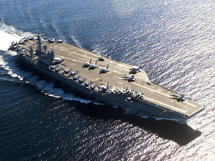grey aircraft carrier, United States Navy, Nimitz, military, vehicle, HD wallpaper