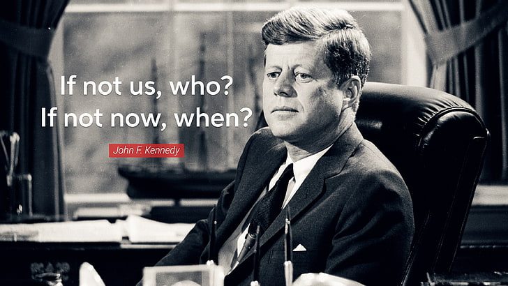 John F. Kennedy photo with text overlay, quote, typography, minimalism, HD wallpaper