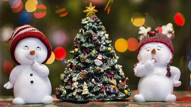 snowman, holiday, christmas, happy new year, christmas decoration, HD wallpaper