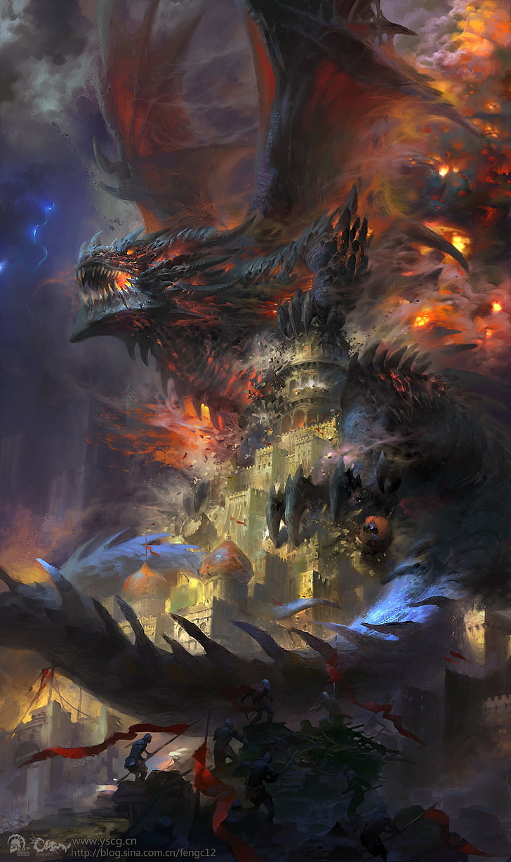 dragon, digital painting, fantasy art, World of Wacraft, Deathwing, HD wallpaper
