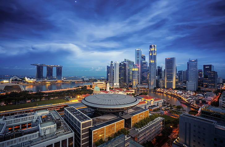 Singapore, cityscape, overcast, urban, HD wallpaper