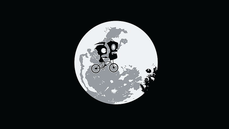 moon illustration, Invader Zim, artwork, E.T., humor, monochrome