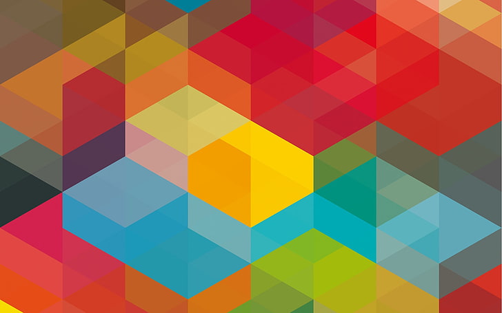 yellow and multicolored cube digital wallpaper, abstract, colorful