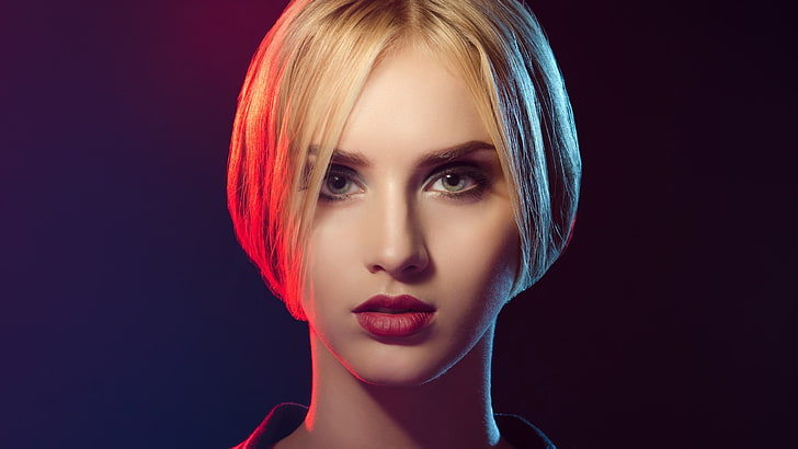women, blonde, face, portrait, simple background, beautiful woman, HD wallpaper