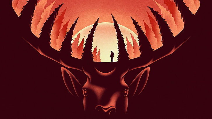 animals, Antlers, Deer, Hunter, Moon, Movie Poster, movies