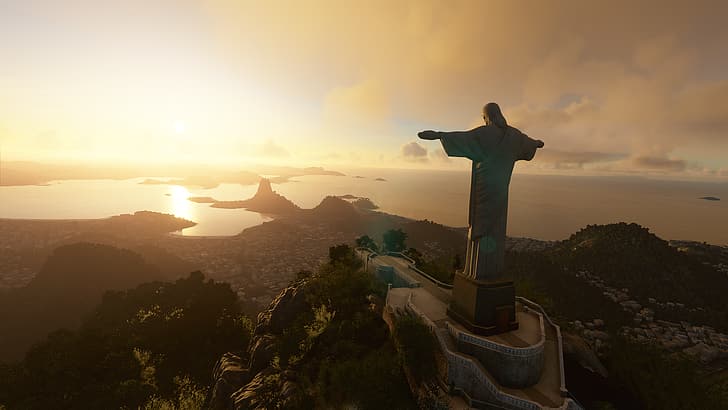 Rio de Janeiro, Christ the Redeemer, Brazil, sunset, clouds, HD wallpaper