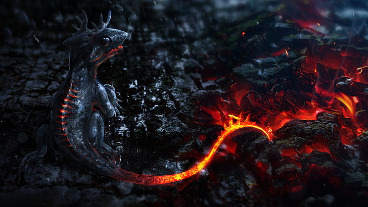 baby dragon wallpaper, fantasy art, CGI, digital art, fire, heat - temperature