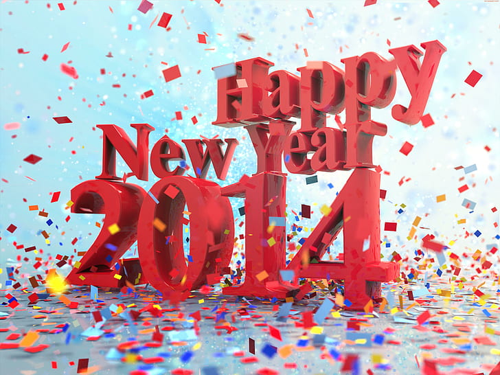 Happy New Year 2014, celebration design, happy new year 2014 3d illustration, HD wallpaper