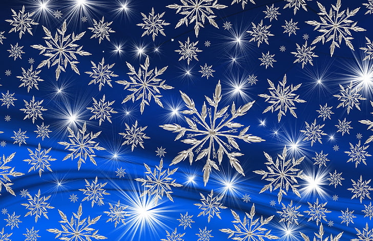 silver snowflakes wallpaper, art, christmas, new year, winter, HD wallpaper