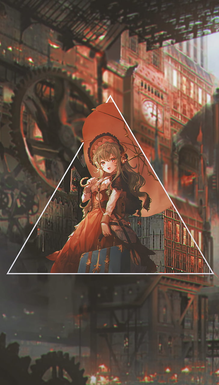 anime girls, picture-in-picture, steampunk, umbrella, clothing, HD wallpaper