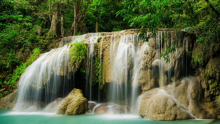 thailand, erawan national park, erawan falls, asia, waterfall, HD wallpaper