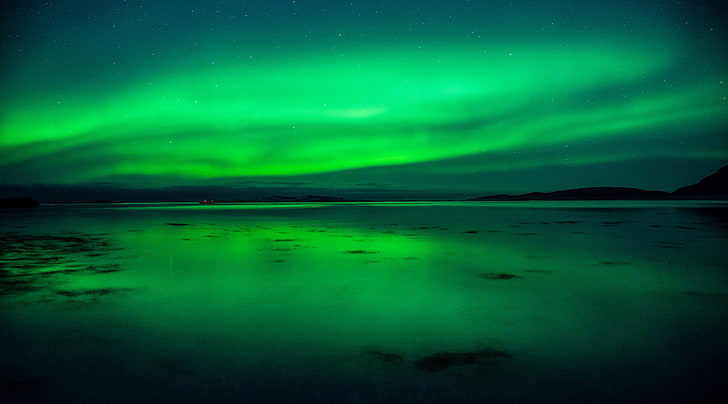 Aurora Borealis, Nature, Sun and Sky, Green, Calm, Quiet, Norway, HD wallpaper