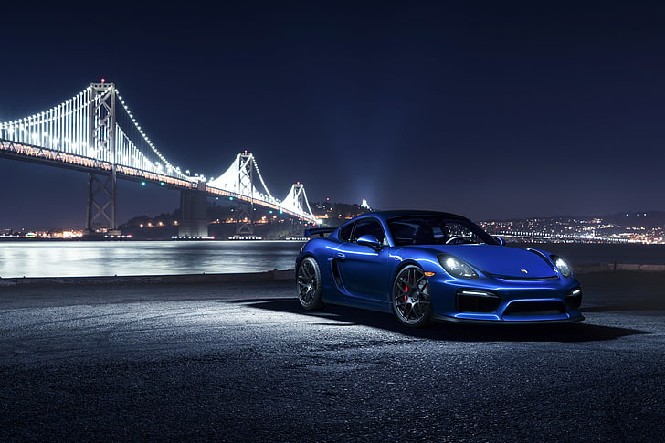 blue Porsche 911 coupe, cayman, gt4, side view, car, transportation