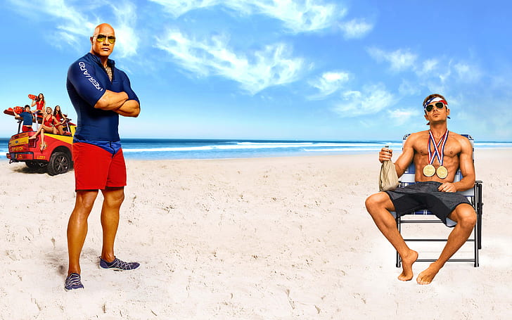 Dwayne 'the Rock' Johnson And Zac Efron In Baywatch Movie