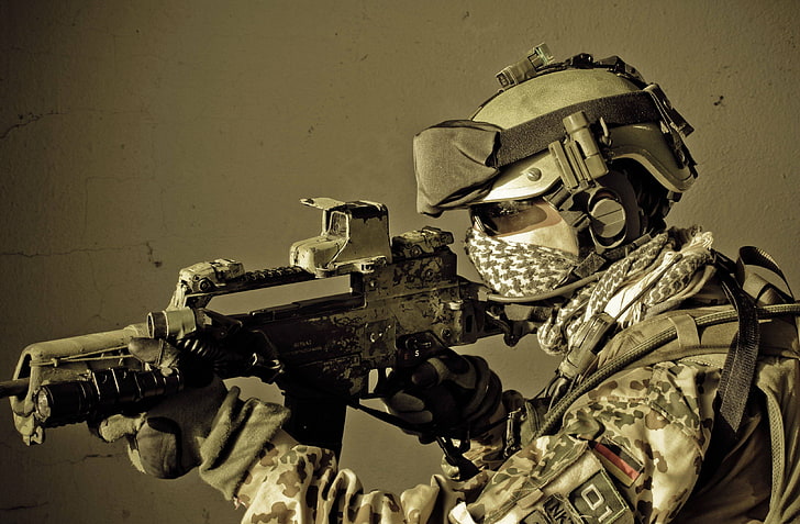 black G-36 assault rifle, Germany, soldiers, machine, equipment, HD wallpaper