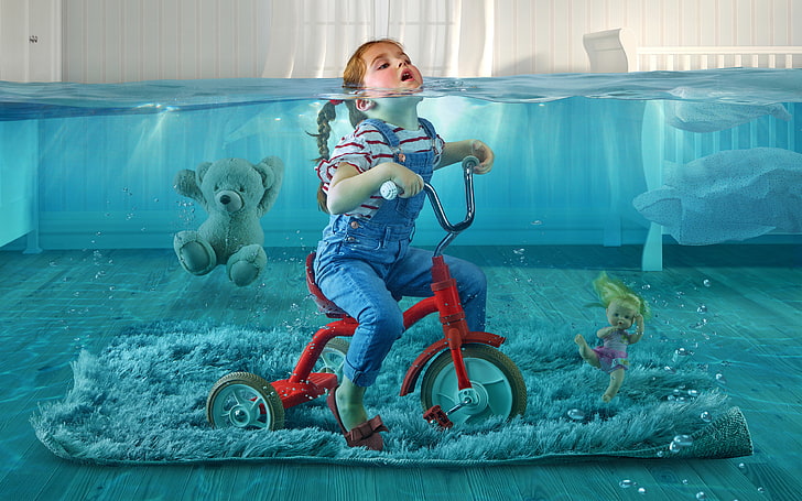 Submerged Kid 4K, full length, childhood, one person, females, HD wallpaper