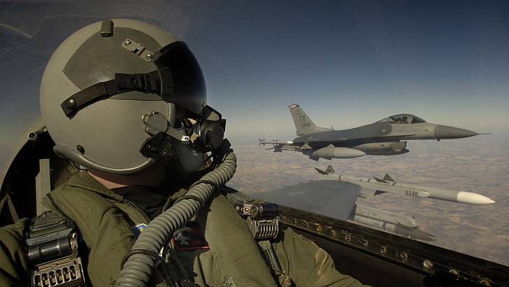 men's gray helmet, General Dynamics F-16 Fighting Falcon, Pilote, HD wallpaper